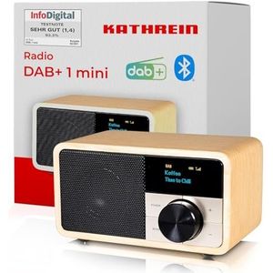 Kathrein DAB+ 1 Mini I DAB Plus radio met accu I digitale radio DAB+ & FM met Bluetooth, Aux 3,5 mm I keukenradio, badkamerradio I draagbare radio als luidspreker voor streaming I retro design hout