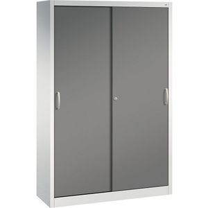 C+P ACURADO schuifdeurkast, 3 legborden, 2 lockers, h x b x d = 1950 x 1200 x 400 mm, lichtgrijs/vulkaangrijs