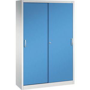 C+P ACURADO schuifdeurkast, 3 legborden, 2 lockers, h x b x d = 1950 x 1200 x 400 mm, lichtgrijs/lichtblauw