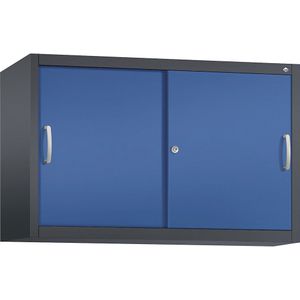 C+P ACCURADO opzetkast met schuifdeuren, 1 legbord, h x b x d = 790 x 1200 x 400 mm, zwartgrijs/gentiaanblauw