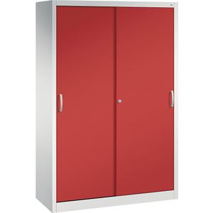 C+P ACURADO schuifdeurkast, 3 legborden, 2 lockers, h x b x d = 1950 x 1200 x 500 mm, lichtgrijs/vuurrood