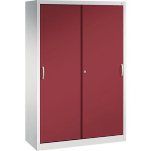 C+P ACURADO schuifdeurkast, 3 legborden, 2 lockers, h x b x d = 1950 x 1200 x 500 mm, lichtgrijs/robijnrood