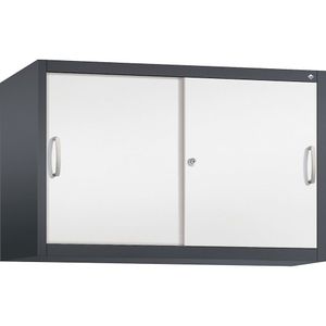 C+P ACCURADO opzetkast met schuifdeuren, 1 legbord, h x b x d = 790 x 1200 x 500 mm, zwartgrijs/verkeerswit