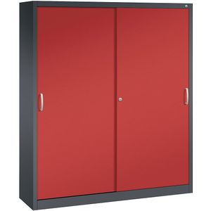 C+P ACURADO schuifdeurkast, 8 legborden, h x b x d = 1950 x 1600 x 400 mm, zwartgrijs/vuurrood