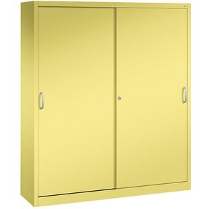 C+P ACURADO schuifdeurkast, 6 legborden, 2 lockers, h x b x d = 1950 x 1600 x 400 mm, zwavelgeel