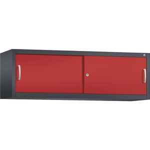 C+P ACCURADO opzetkast met schuifdeuren, h x b x d = 500 x 1600 x 400 mm, zwartgrijs/vuurrood