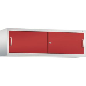 C+P ACCURADO opzetkast met schuifdeuren, h x b x d = 500 x 1600 x 400 mm, lichtgrijs/vuurrood