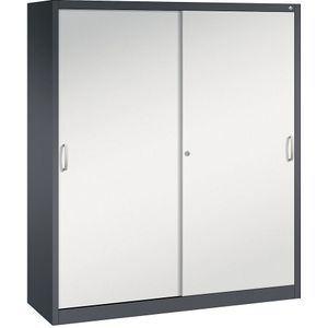 C+P ACURADO schuifdeurkast, 12 pendelstangen, h x b x d = 1950 x 1600 x 500 mm, zwartgrijs/lichtgrijs