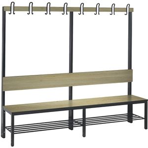 C+P Garderobebank COMFORT, eenzijdig, HPL, leuning en haakrail, lengte 1960 mm, eikenhoutdecor, schoenrooster