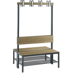 C+P Garderobebank COMFORT, dubbelzijdig, HPL, leuning en haakrail, lengte 1000 mm, eikenhoutdecor, schoenrooster