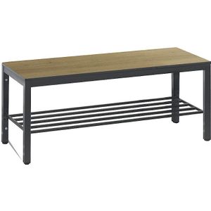 Kleedbank Basic Plus, voor vochtige ruimtes, zonder rugleuning, 4-poots frame zwartgrijs RAL 7021, met schoenenrek, B 1000 mm, decor eiken Serrano