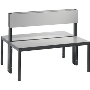 C+P Garderobebank COMFORT, dubbelzijdig, HPL, leuning, lengte 1000 mm, zilvergrijs