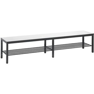 Kleedbank Basic Plus, voor vochtige ruimtes, zonder rugleuning, 6-poots onderstel zwartgrijs RAL 7021, met schoenenrek, B 1960 mm, decor wit