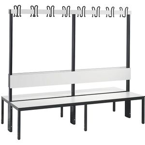 C+P Garderobebank COMFORT, dubbelzijdig, HPL, leuning en haakrail, lengte 1960 mm, wit