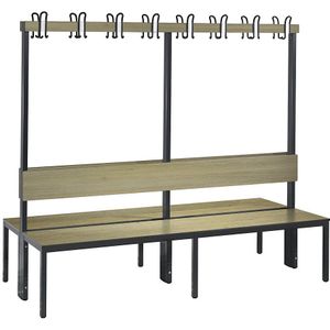C+P Garderobebank COMFORT, dubbelzijdig, HPL, leuning en haakrail, lengte 1960 mm, eikenhoutdecor