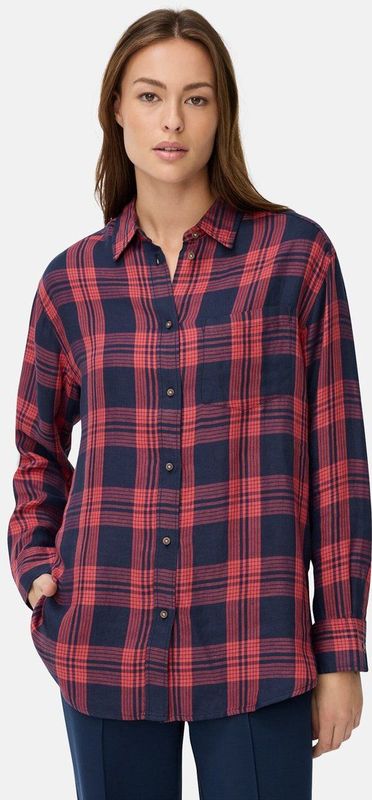 camel active - Blouse - Blauw Rood - Gemaakt van Lyocell en Linnenmix