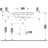 Wastafel duravit d-neo wondergliss met rand overloop kraanvlak zonder kraangat 65 cm hoogglans wit