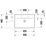 Wastafel duravit d-neo met overloop kraanvlak zonder kraangat 65 cm hoogglans wit