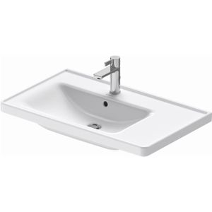 Wastafel duravit d-neo rand overloop kraanvlak 1 kraangat 80 cm hoogglans wit links