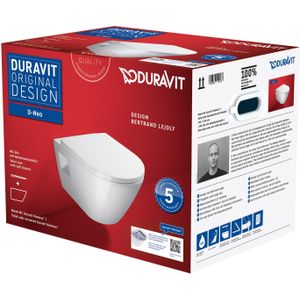 Toilet Duravit D-Neo Wand Set Rimless Diepspoel 54 cm Hoogglans Wit
