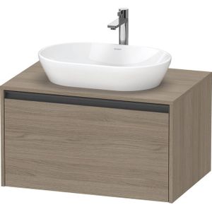 Duravit Ketho 2 wastafelonderbouwkast incl. consoleplaat met 1 lade 80x55x45.9cm met handgreep antraciet eiken terra mat K24885035350000