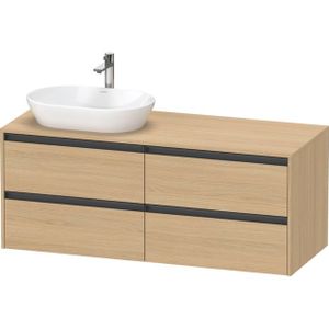 Duravit Ketho 2 wastafelonderbouwkast incl. consoleplaat met 4 laden voor waskom links 140x55x56.8cm met handgrepen antraciet natuur eiken mat K24898L30300000