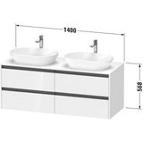 Duravit Ketho 2 wastafelonderbouwkast incl. consoleplaat met 4 laden voor waskom links 140x55x56.8cm met handgrepen antraciet grafiet mat K24898L49490000