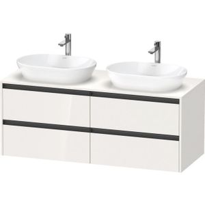 Duravit Ketho 2 wastafelonderbouwkast incl. consoleplaat met 4 laden voor waskom links 140x55x56.8cm met handgrepen antraciet hoogglans wit