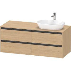 Duravit Ketho 2 wastafelonderbouwkast incl. consoleplaat met 4 laden voor waskom rechts 140x55x56.8cm met handgrepen antraciet natuur eiken mat K24898R30300000