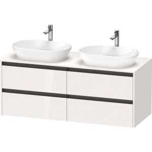 Duravit Ketho 2 wastafelonderbouwkast incl. consoleplaat met 4 laden voor dubbele waskommen 140x55x56.8cm met handgrepen antraciet hoogglans wit