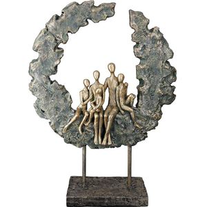 Familie - Beeldje - Groen-Goud - Kunsthars - 32,5 cm Hoog
