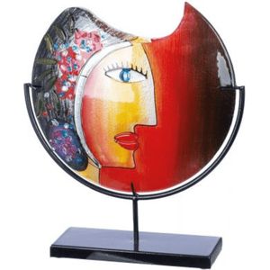 Decoratieve Vaas - Handgeschilderd Gezichtmotief - Metalen Standaard - Glazen Elementen