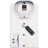OLYMP - Luxor - Overhemd - Wit - Strijkvrij met Lange Mouwen en Contrastdetails