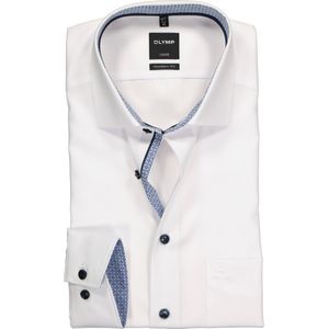 OLYMP - Luxor - Overhemd - Wit - Strijkvrij met Lange Mouwen en Contrastdetails