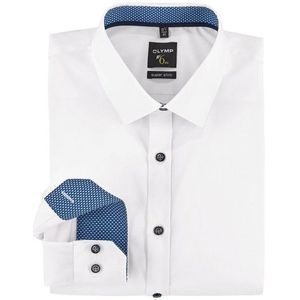 OLYMP No. Six Overhemd - Wit - Katoen - Donkerblauw Motief