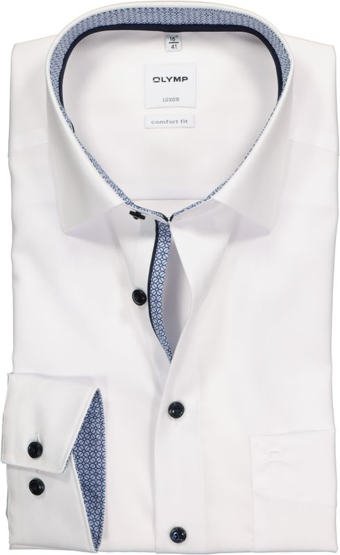 OLYMP Luxor comfort fit overhemd - wit (contrast) - Strijkvrij - Boordmaat: 39