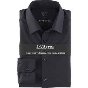 OLYMP Level 5 24/Seven Body Fit Overhemd - Rookblauw - Tricot - Strijkvriendelijk