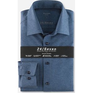 OLYMP - Luxor 24/Seven - Overhemd - Rookblauw - Modern Fit, Jersey Katoen met Elastaan