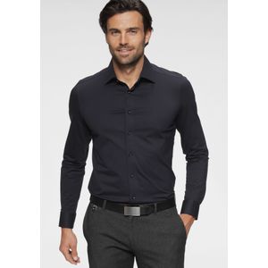 OLYMP Luxor 24/Seven modern fit overhemd - marine blauw tricot - Strijkvriendelijk - Boordmaat: 48