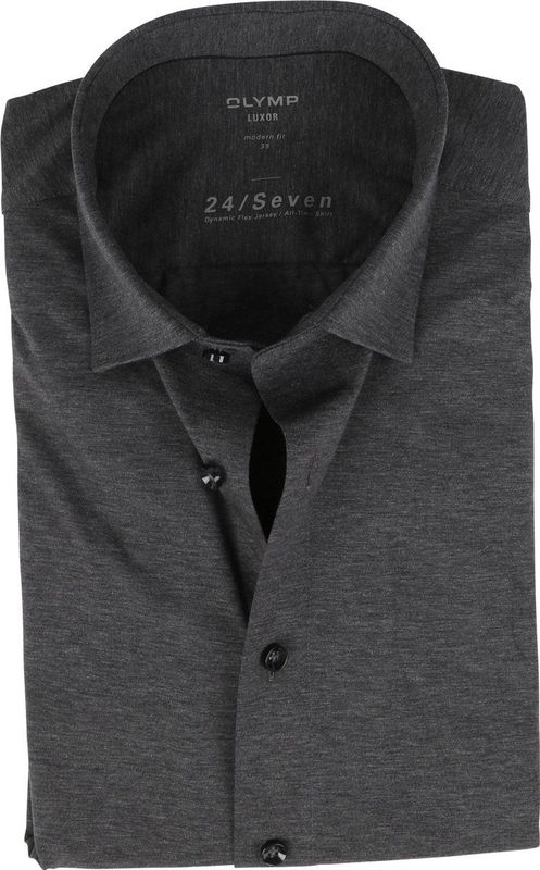 OLYMP - Luxor 24/Seven - Overhemd - Antraciet - Jersey - Heren