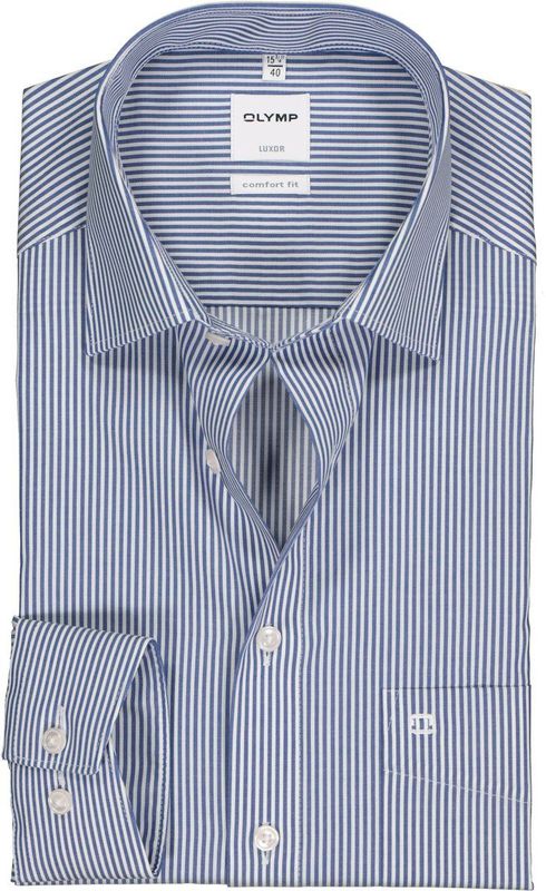 OLYMP - Luxor - Overhemd - Donkerblauw met Wit Gestreept - 100% Strijkvrije Katoen