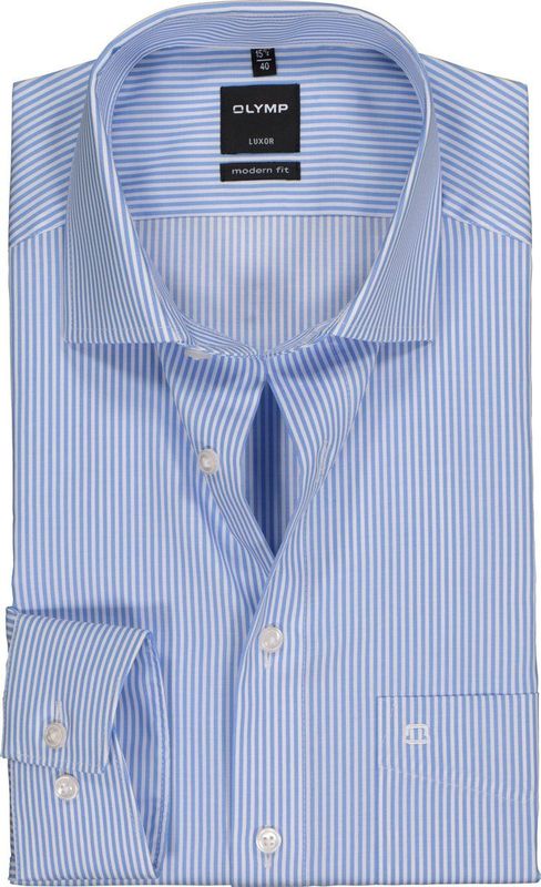 OLYMP - Luxor - Overhemd - Lichtblauw met Wit Gestreept - Strijkvrij - 100% Katoen