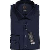 OLYMP - Blauw Effen Overhemd - Katoen - Kent Kraag - Lange Mouwen