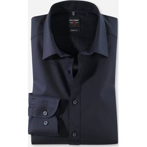 OLYMP - Blauw Effen Overhemd - Katoen - Kent Kraag - Lange Mouwen