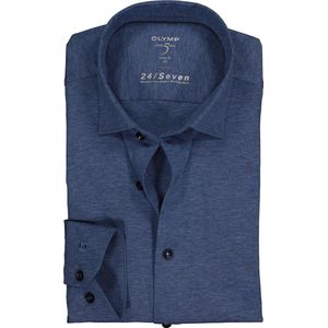 OLYMP Level 5 24/Seven Overhemd - Rookblauw - Tricot - Strijkvriendelijk