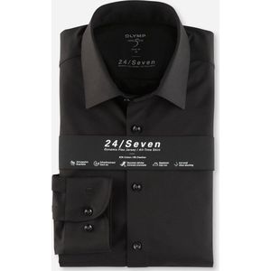 OLYMP Level 5 24/Seven Overhemd - Zwart - Tricot - Strijkvriendelijk
