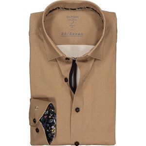 OLYMP Level 5 Overhemd - Bruin - Tricot Mini Dessin - Strijkvriendelijk