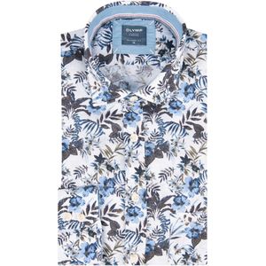 OLYMP Casual Overhemd - Wit - 100% Katoen - Bloemenpatroon