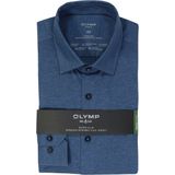 OLYMP - Blauw Effen Overhemd - Katoen - Kent Kraag - Lange Mouwen