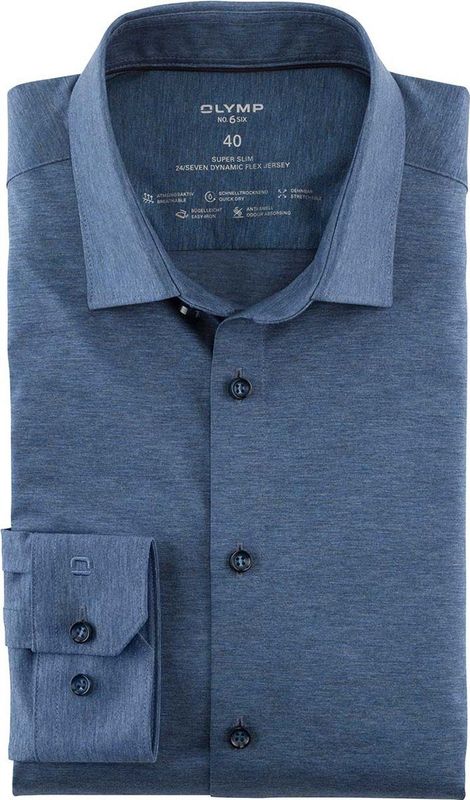 OLYMP - Blauw Effen Overhemd - Katoen - Kent Kraag - Lange Mouwen